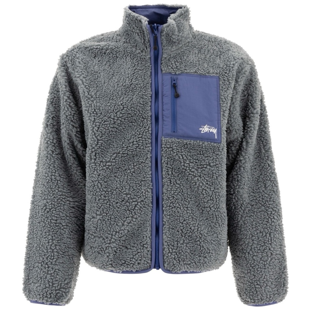 NWT Stüssy Sherpa Reversible Jacket, Bluestone, Size S